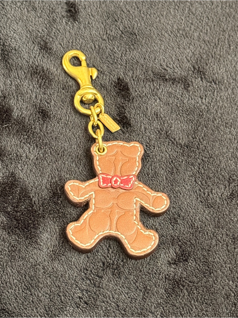 Coach Vintage Leather Teddy Bear Keychain Dog Leash Clasp Bag Charm